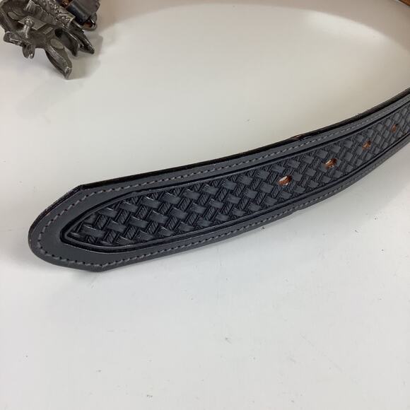 Sz 36 Tooled Leegin Silver Creek Leather Western Belt w/Elk Bergamot Buckle 1980 - Picture 10 of 12